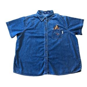 Vintage 90's Winnie the Pooh Tiger Embroidered Denim Shirt‎ Women's Size 26W/28W